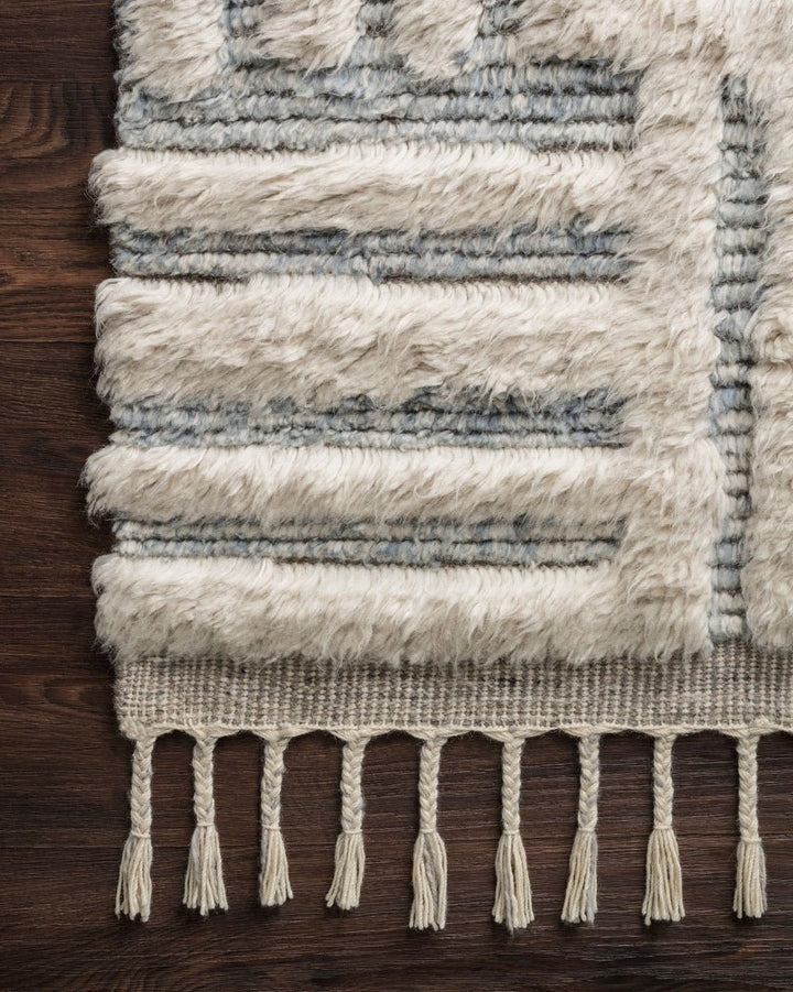 KHALID HAND - KNOTTED TEXTURED WOOL RUG: IVORY, SKY