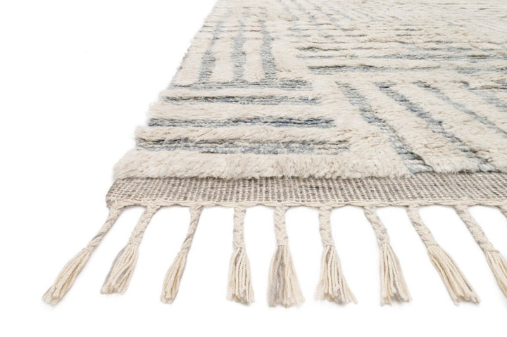 KHALID HAND - KNOTTED TEXTURED WOOL RUG: IVORY, SKY