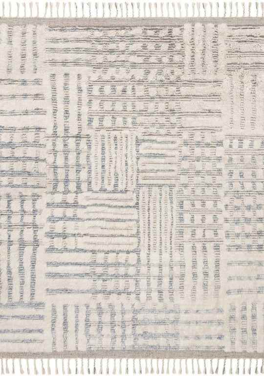 KHALID HAND - KNOTTED TEXTURED WOOL RUG: IVORY, SKY