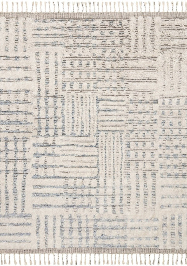 KHALID HAND - KNOTTED TEXTURED WOOL RUG: IVORY, SKY