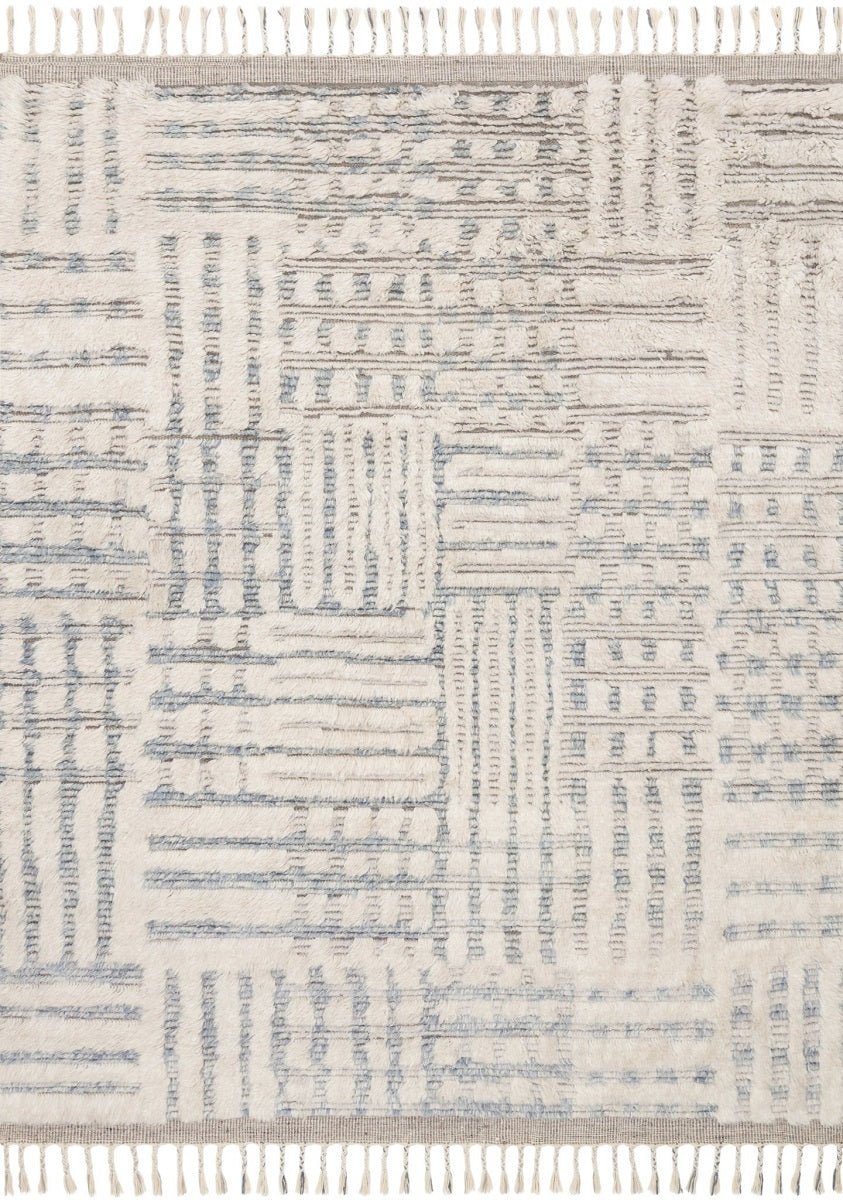 KHALID HAND - KNOTTED TEXTURED WOOL RUG: IVORY, SKY