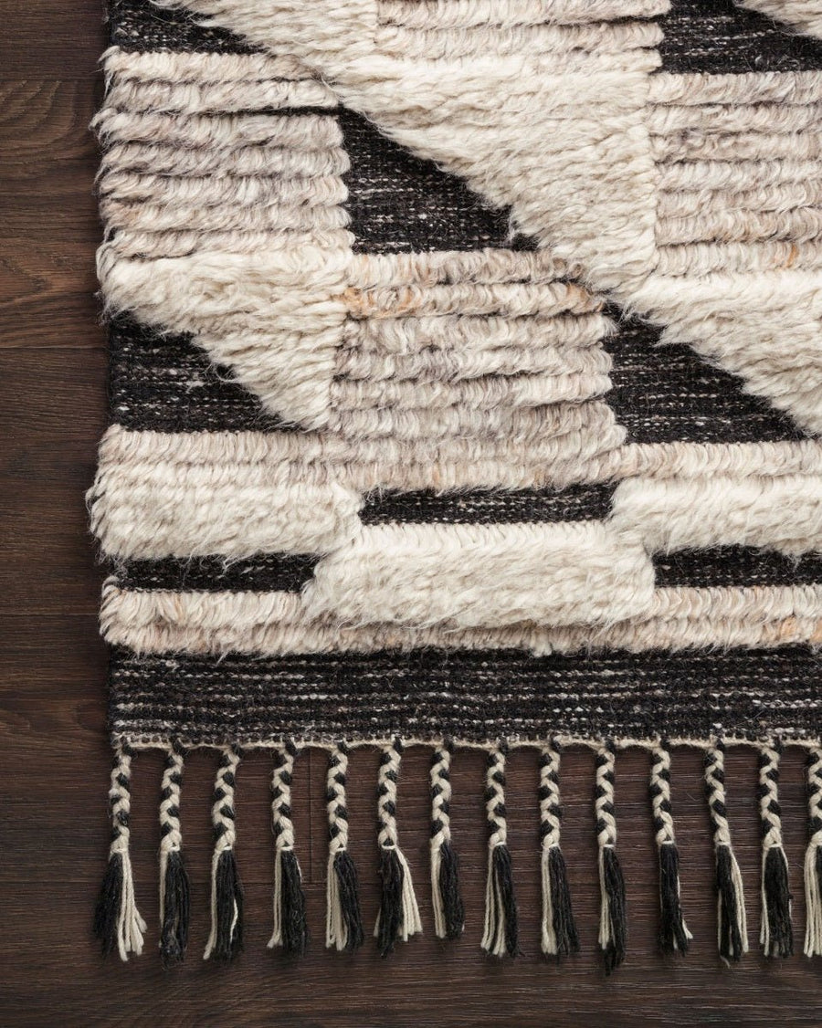 KHALID HAND - KNOTTED TEXTURED WOOL RUG: NATURAL, BLACK