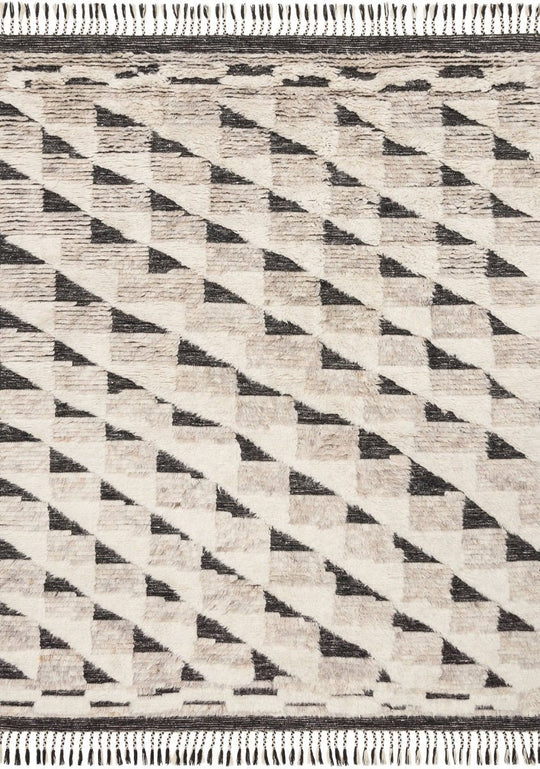 KHALID HAND - KNOTTED TEXTURED WOOL RUG: NATURAL, BLACK