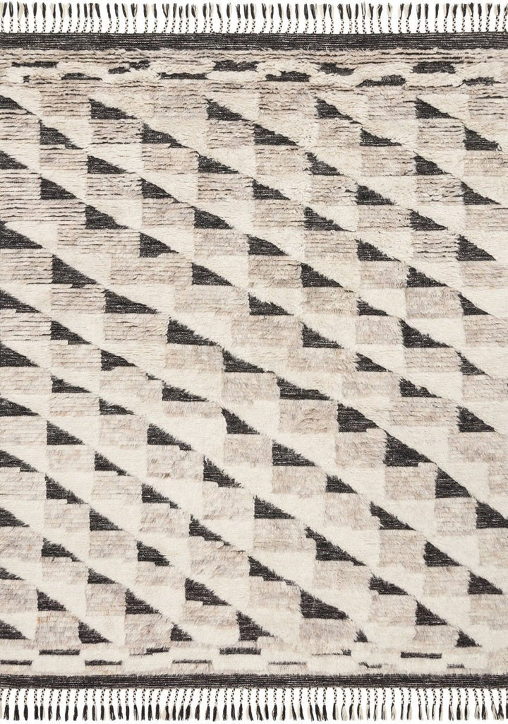 KHALID HAND - KNOTTED TEXTURED WOOL RUG: NATURAL, BLACK