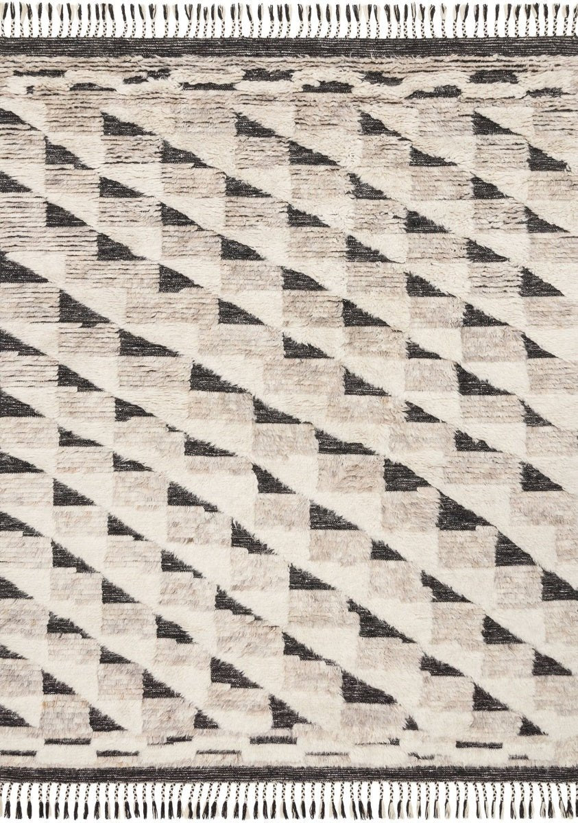 KHALID HAND - KNOTTED TEXTURED WOOL RUG: NATURAL, BLACK