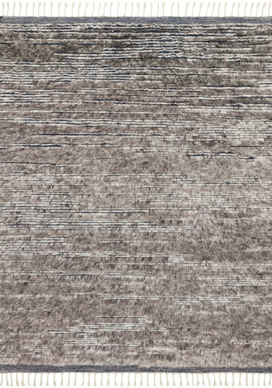 KHALID HAND - KNOTTED TEXTURED WOOL RUG: PEWTER, INK