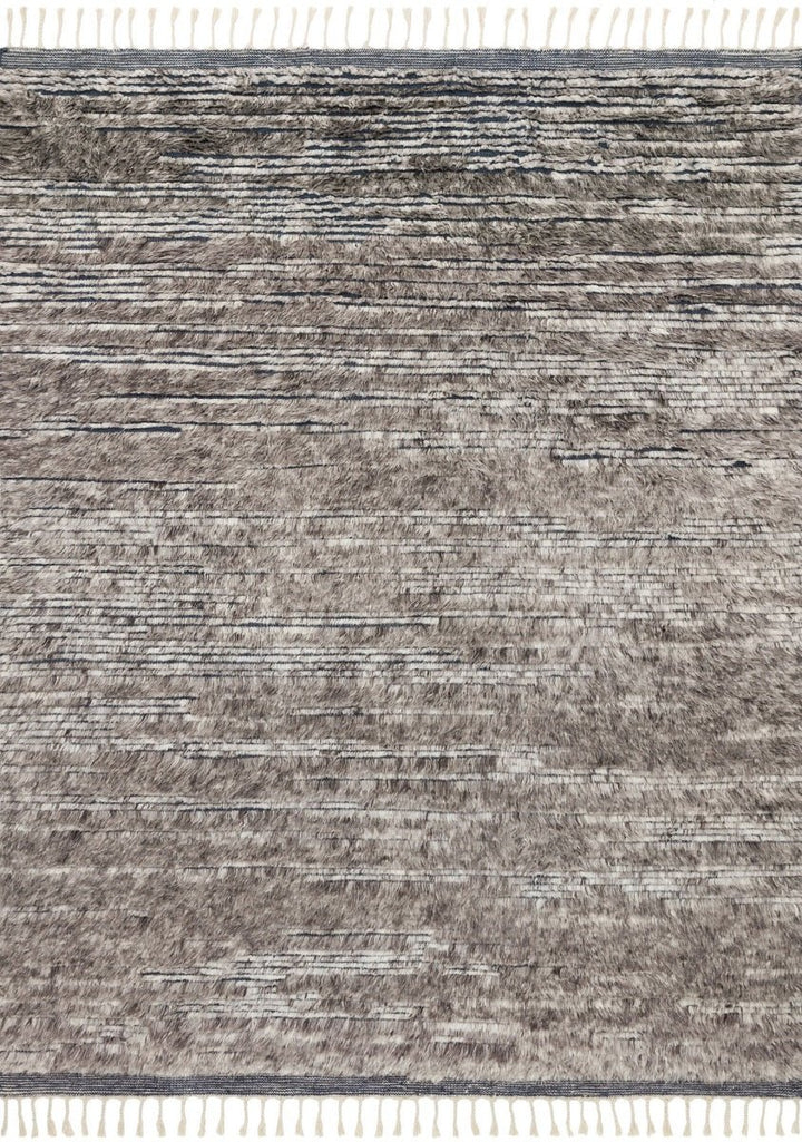 KHALID HAND - KNOTTED TEXTURED WOOL RUG: PEWTER, INK