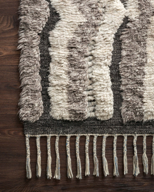 KHALID HAND - KNOTTED TEXTURED WOOL RUG: STONE, CHARCOAL