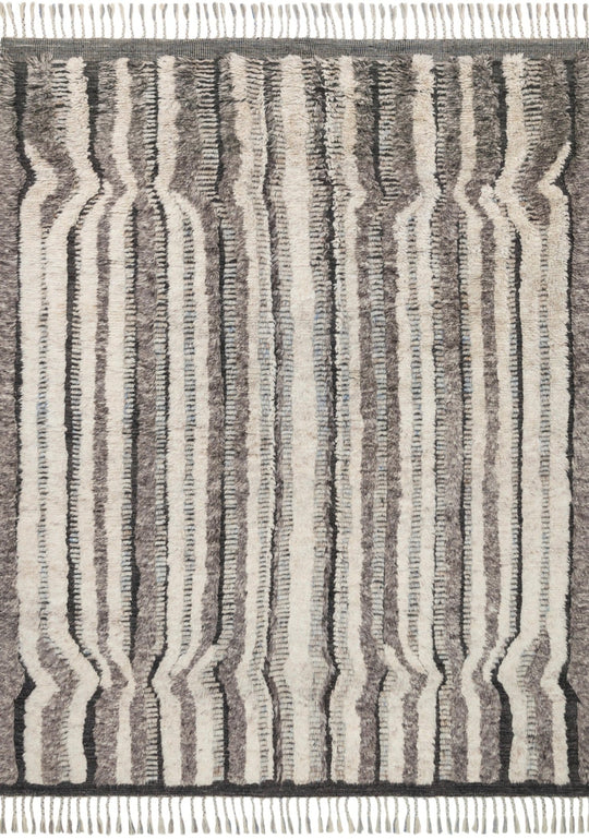 KHALID HAND - KNOTTED TEXTURED WOOL RUG: STONE, CHARCOAL