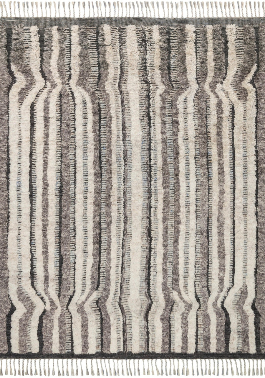 KHALID HAND - KNOTTED TEXTURED WOOL RUG: STONE, CHARCOAL
