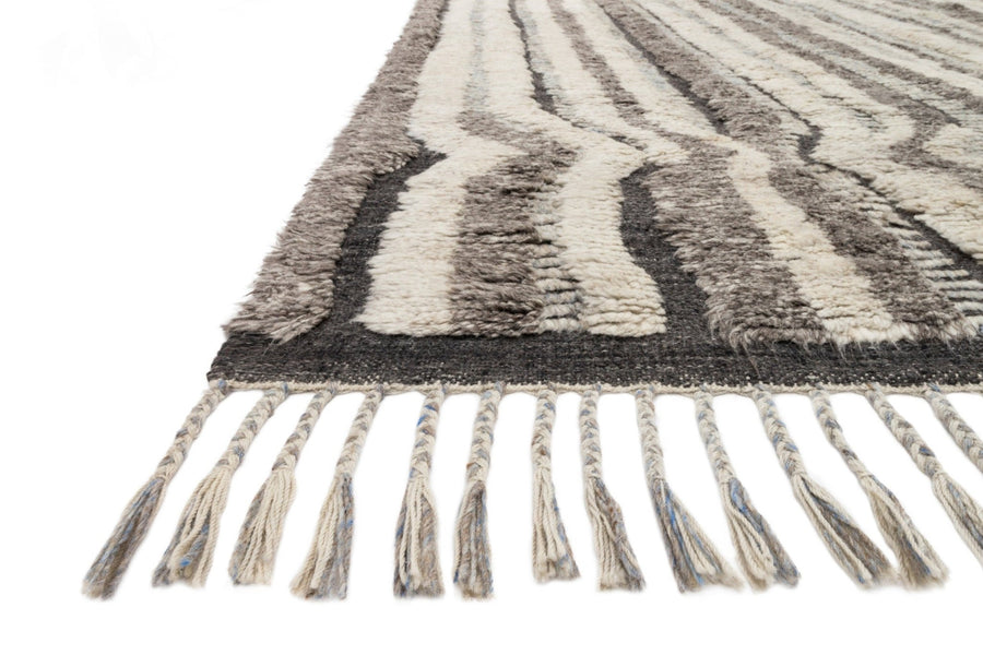 KHALID HAND - KNOTTED TEXTURED WOOL RUG: STONE, CHARCOAL