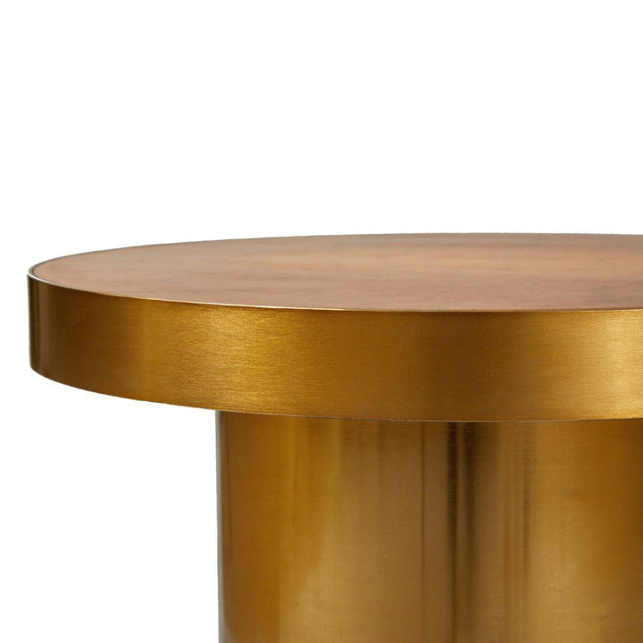 LARA BRASS & OAK BURL END TABLE