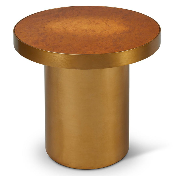 LARA BRASS & OAK BURL END TABLE