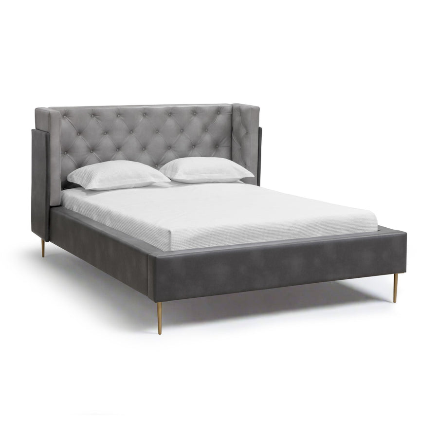 LAURA GREY LEATHER UPHOLSTERED BED - FRONT VIEW