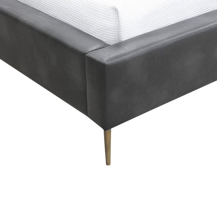 LAURA GREY LEATHER UPHOLSTERED BED - CLOSE VIEW