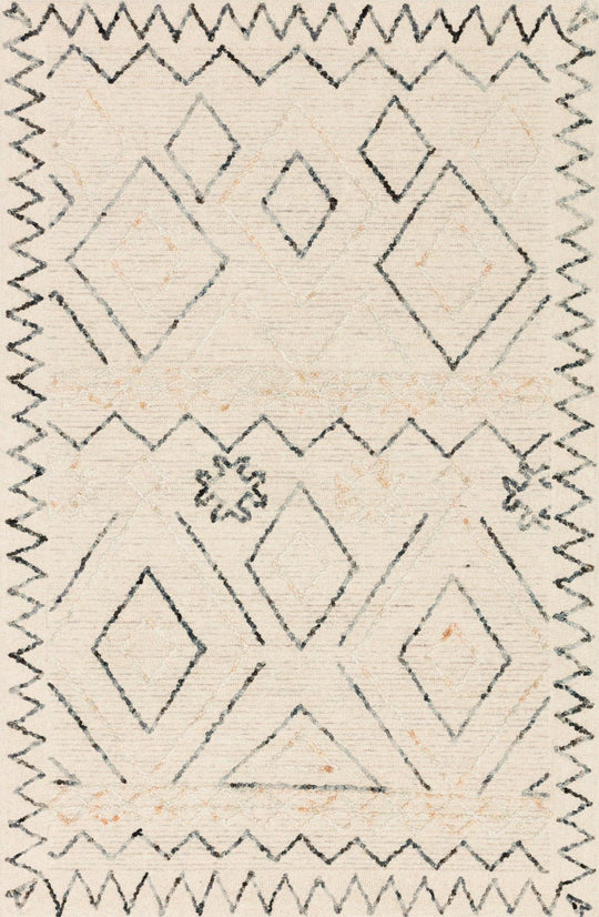 LEELA 02 HOOKED WOOL RUG: OATMEAL, DENIM