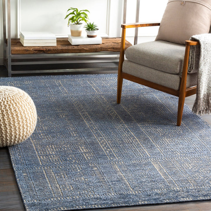 LIVORNO HAND - KNOTTED VISCOSE+WOOL RUG: STEEL BLUE