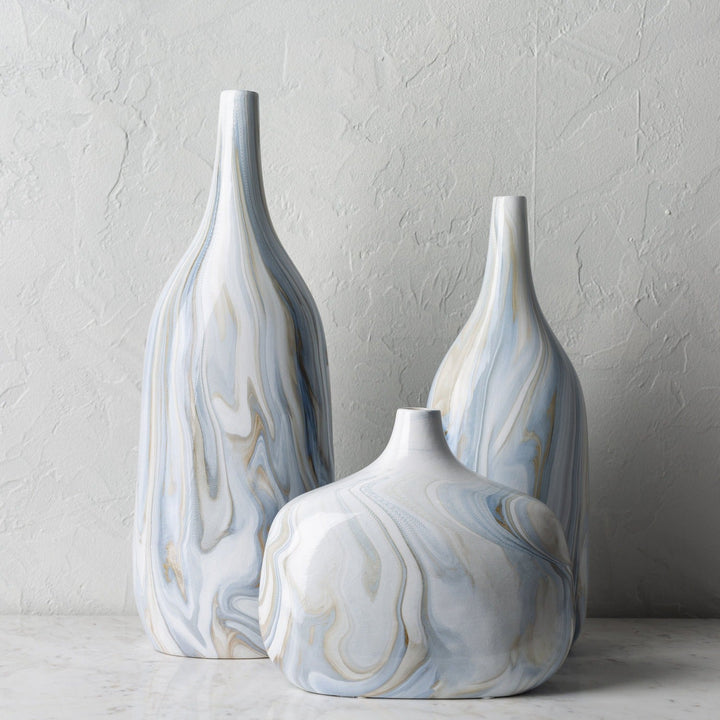 MARBLED CERAMIC VASES | SET OF 3