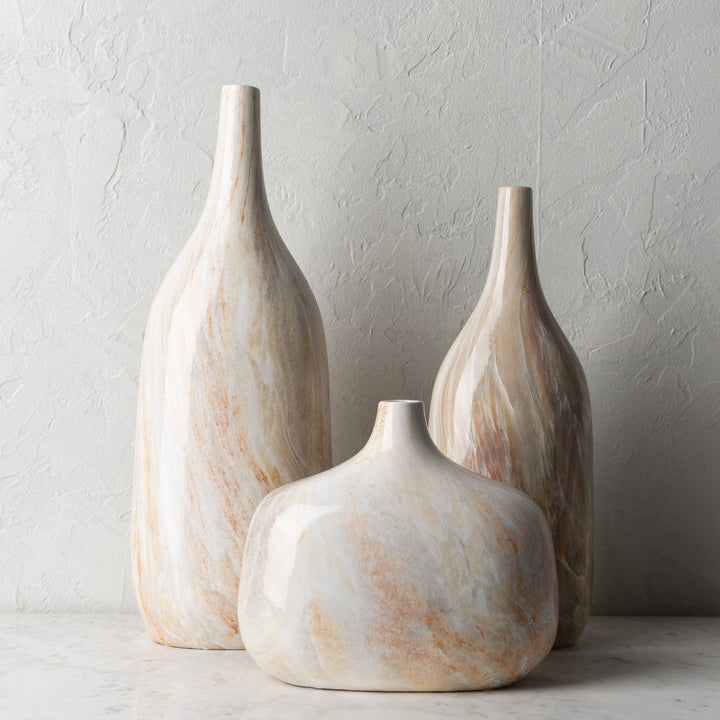 MARBLED CERAMIC VASES | SET OF 3