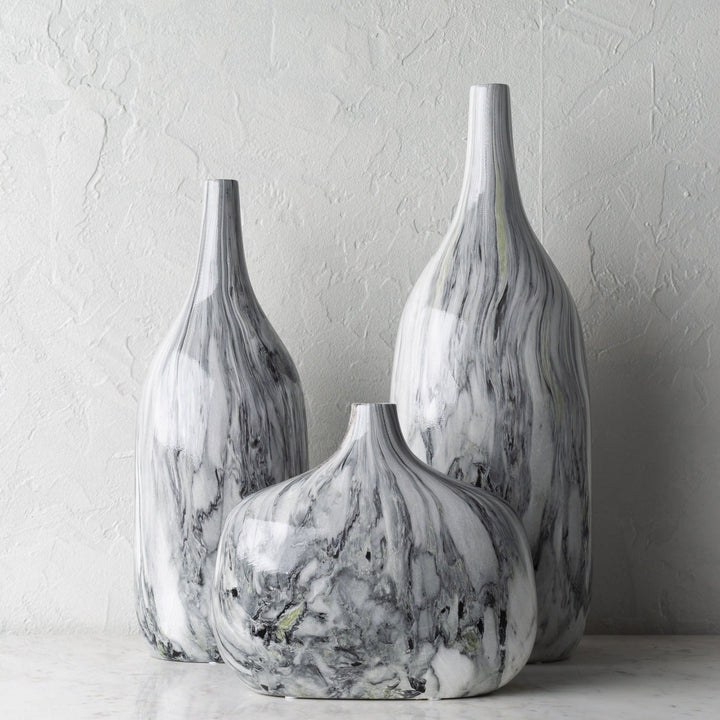 MARBLED CERAMIC VASES | SET OF 3