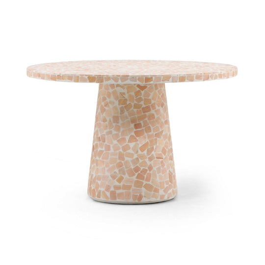 MARBLED TERRAZZO OUTDOOR PEDESTAL DINING TABLE: CORAL
