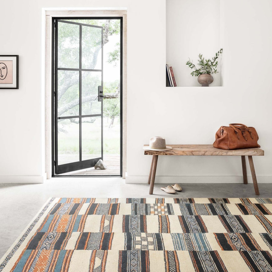 MIKA 04 INDOOR - OUTDOOR RUG: IVORY, BLUE, ORANGE