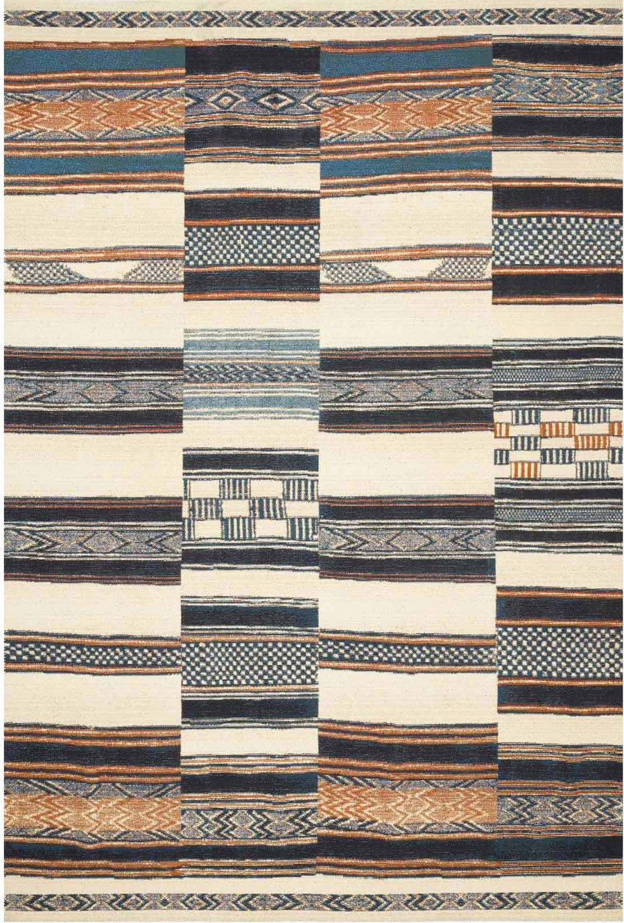 MIKA 04 INDOOR - OUTDOOR RUG: IVORY, BLUE, ORANGE