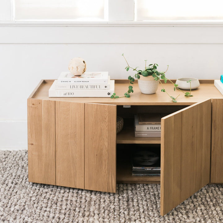 NATURAL OAK PLANK MEDIA CABINET