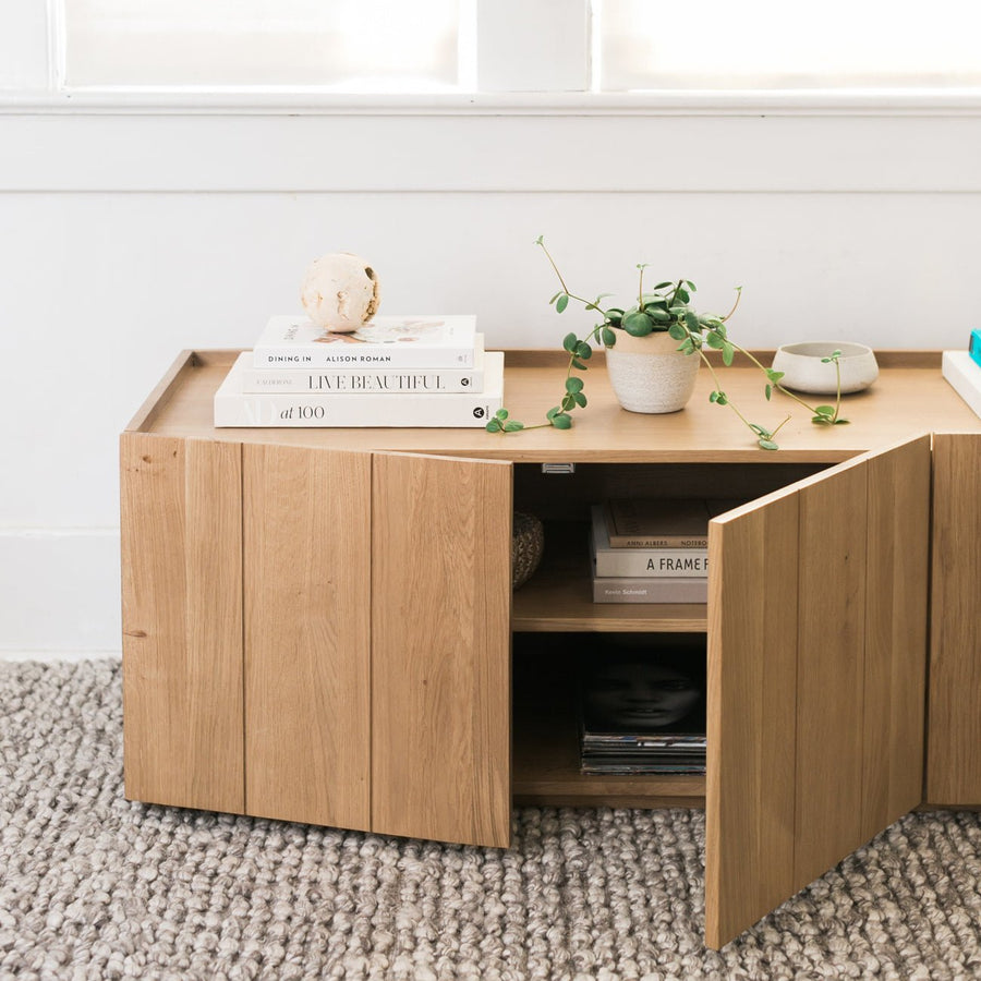 NATURAL OAK PLANK MEDIA CABINET