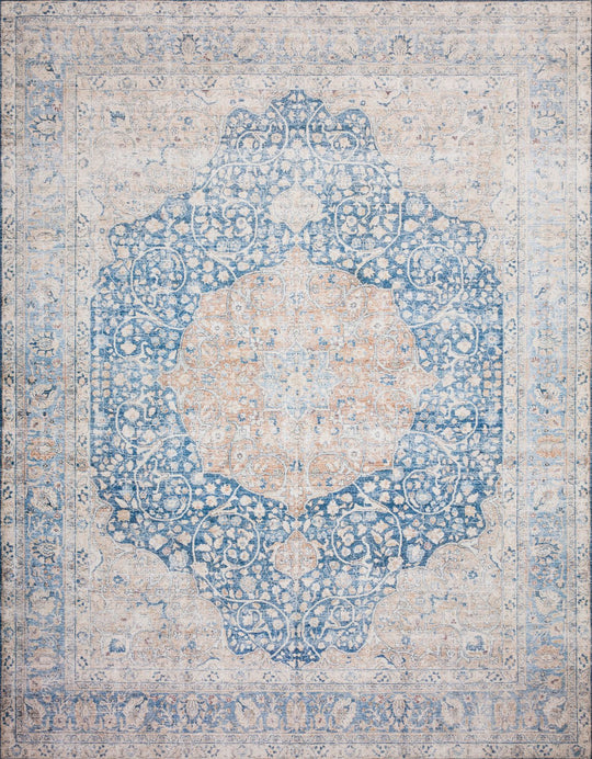 NIKHIL VINTAGE PRINT FLAT RUG: BLUE, PEACH