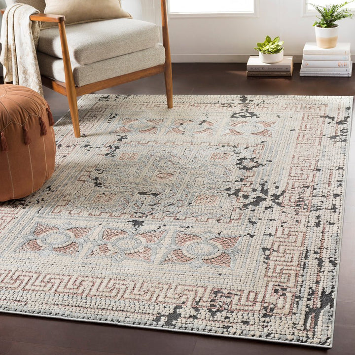 NIKOLOS RUG: DUSTY ROSE, ICE BLUE, BLACK