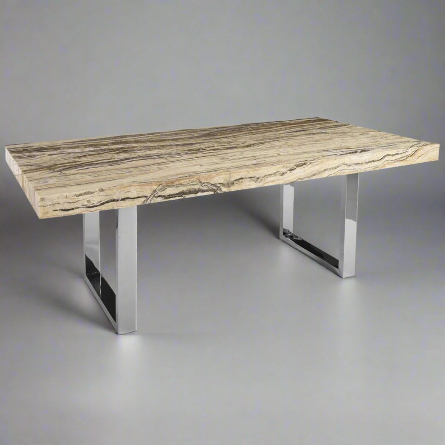 ONYX DINING TABLE, STAINLESS STEEL LEGS - SHOWCASE VIEW