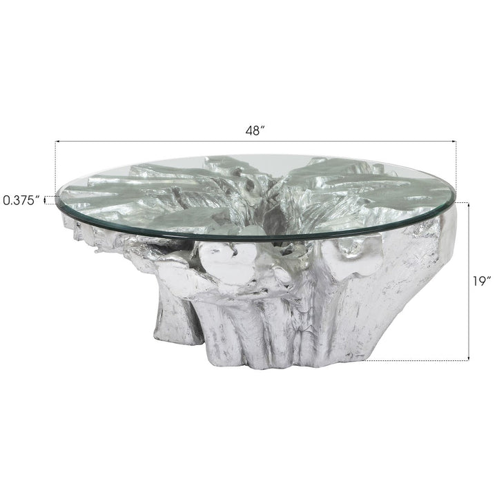 OTIS ROOT COFFEE TABLE GLASS SILVER LEAF