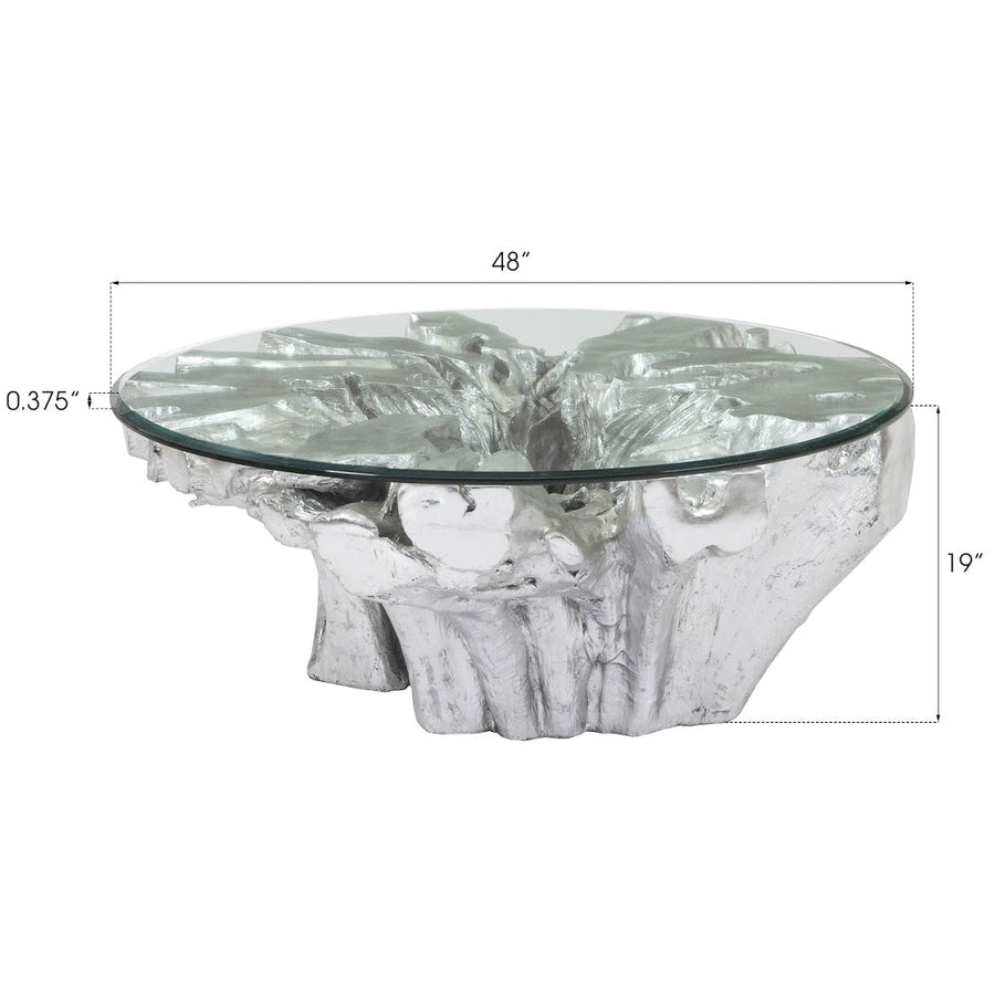 OTIS ROOT COFFEE TABLE GLASS SILVER LEAF