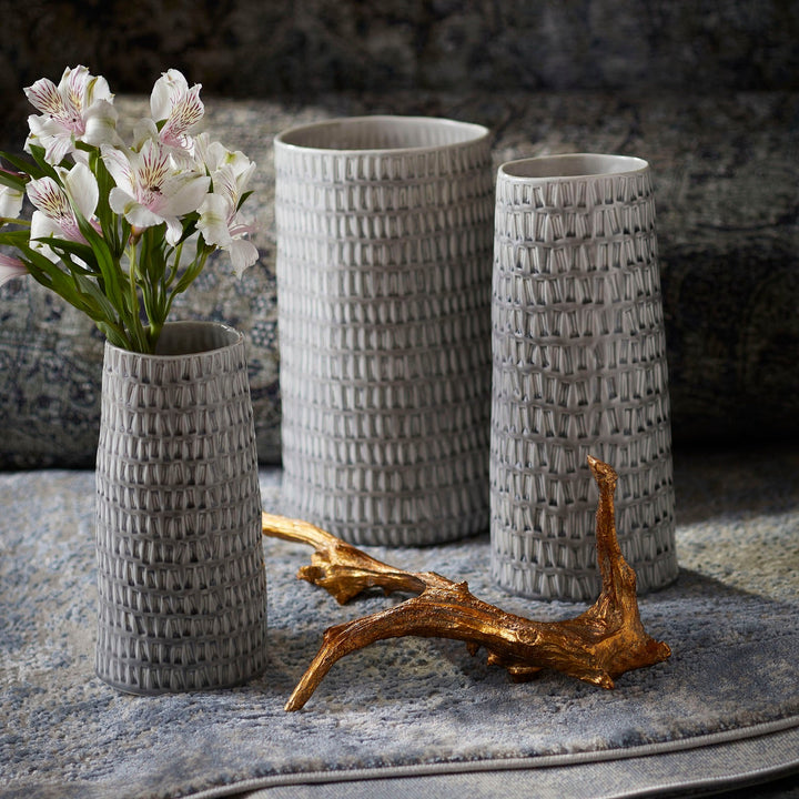 OYSTER SILVER CERAMIC VASES
