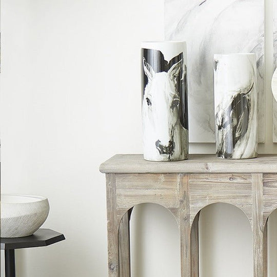 PAINTED STALLION BLACK + WHITE VASE