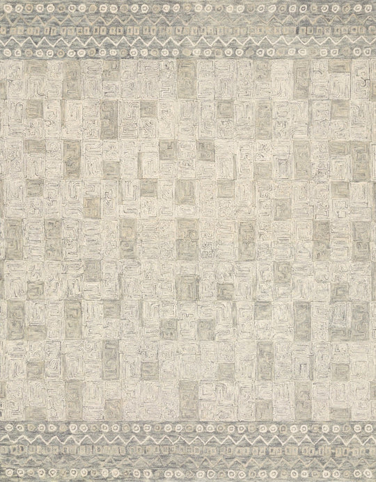 PRITI 04 HOOKED WOOL RUG: PEWTER, NATURAL