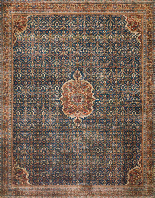RAJIT VINTAGE PRINT FLAT RUG: BLUE, SPICE
