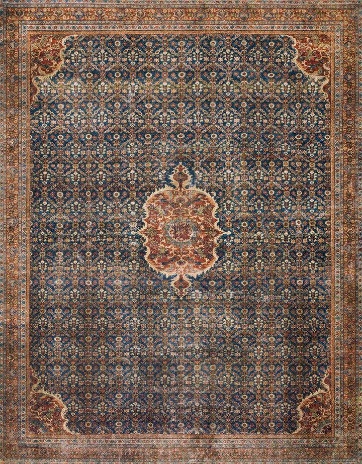 RAJIT VINTAGE PRINT FLAT RUG: BLUE, SPICE