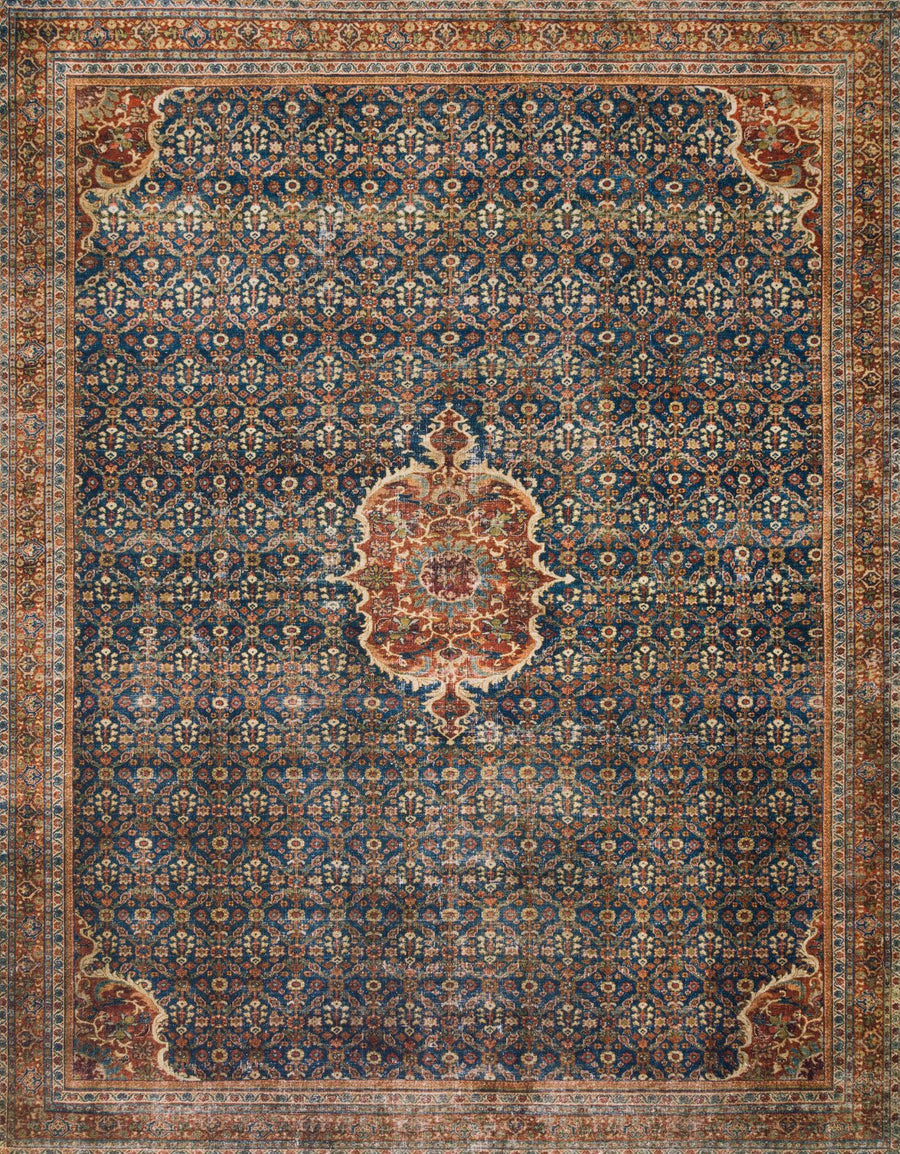 RAJIT VINTAGE PRINT FLAT RUG: BLUE, SPICE