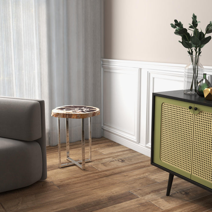 RELIQUE ELIZA POLISHED STAINLESS STEEL BASE END TABLE