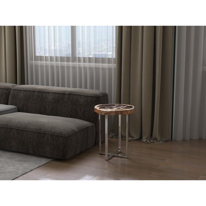 RELIQUE ELIZA POLISHED STAINLESS STEEL BASE END TABLE