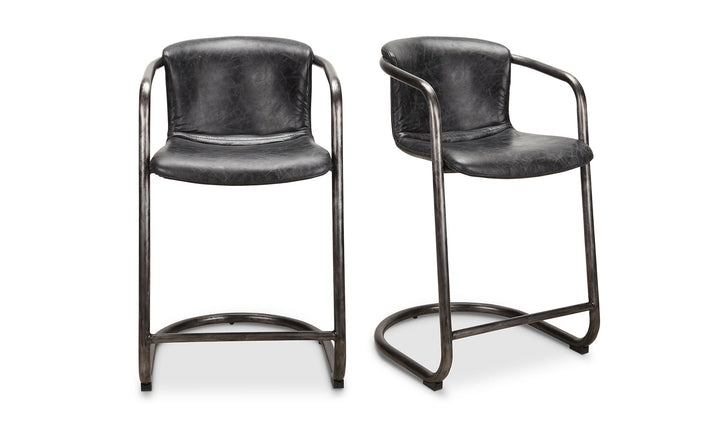 REVOLVE VINTAGE BLACK LEATHER COUNTER STOOLS | SET OF 2