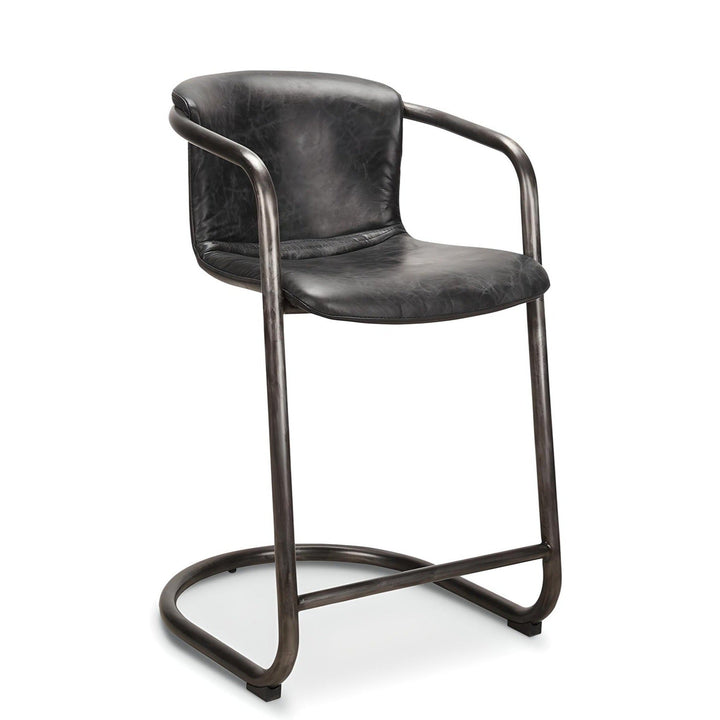 REVOLVE VINTAGE BLACK LEATHER COUNTER STOOLS | SET OF 2