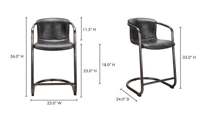 REVOLVE VINTAGE BLACK LEATHER COUNTER STOOLS | SET OF 2