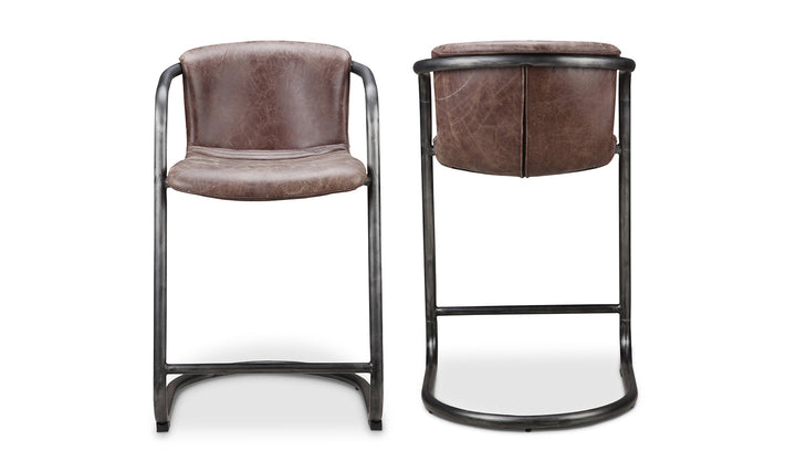 REVOLVE VINTAGE BROWN LEATHER COUNTER STOOLS | SET OF 2