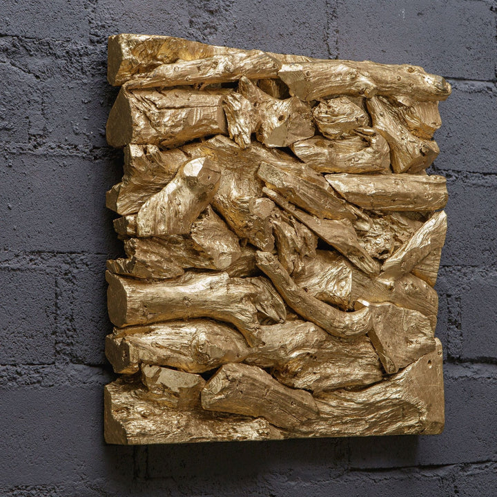 RIVER TEAK BRANCH WALL TILE: GOLD