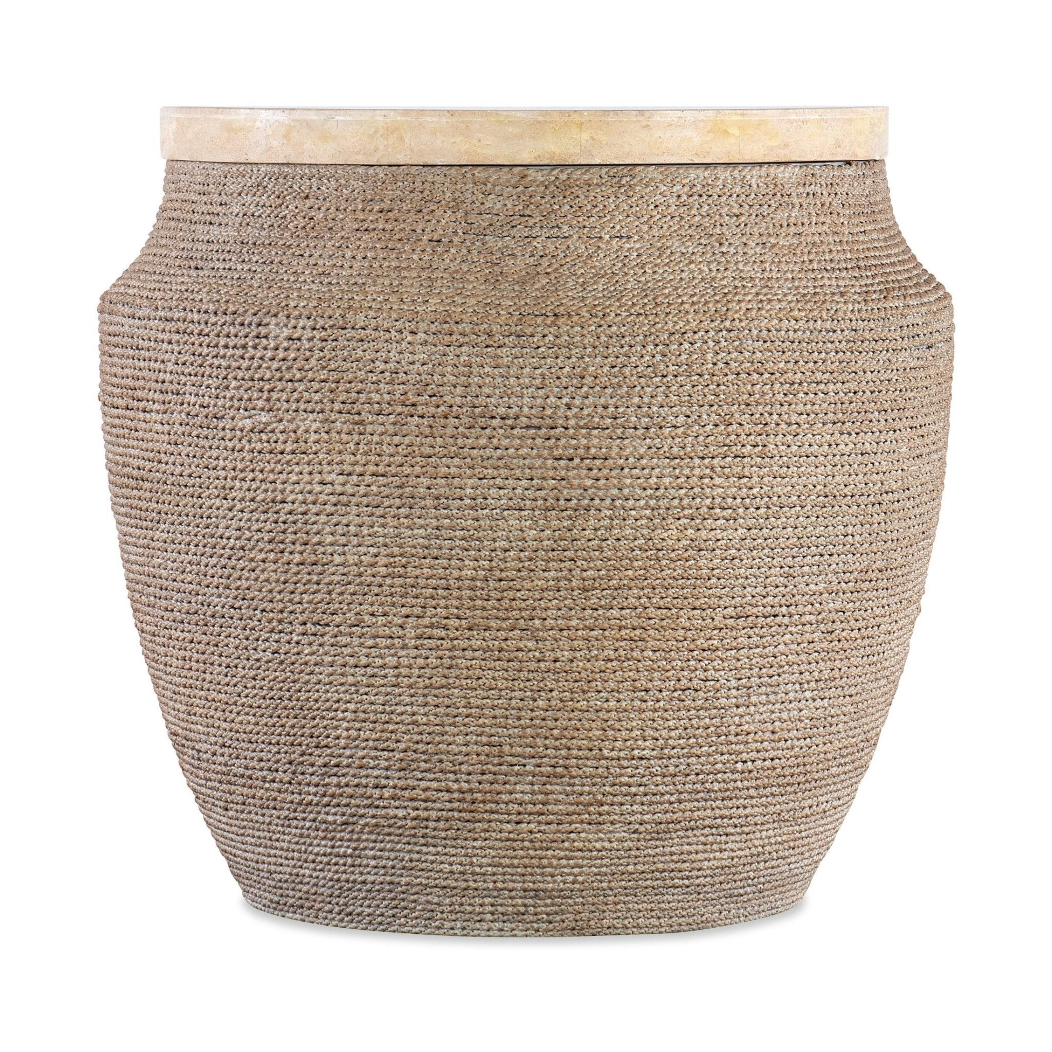 ROPED ROUND TRAVERTINE TOP END TABLE – ShopDesignTap