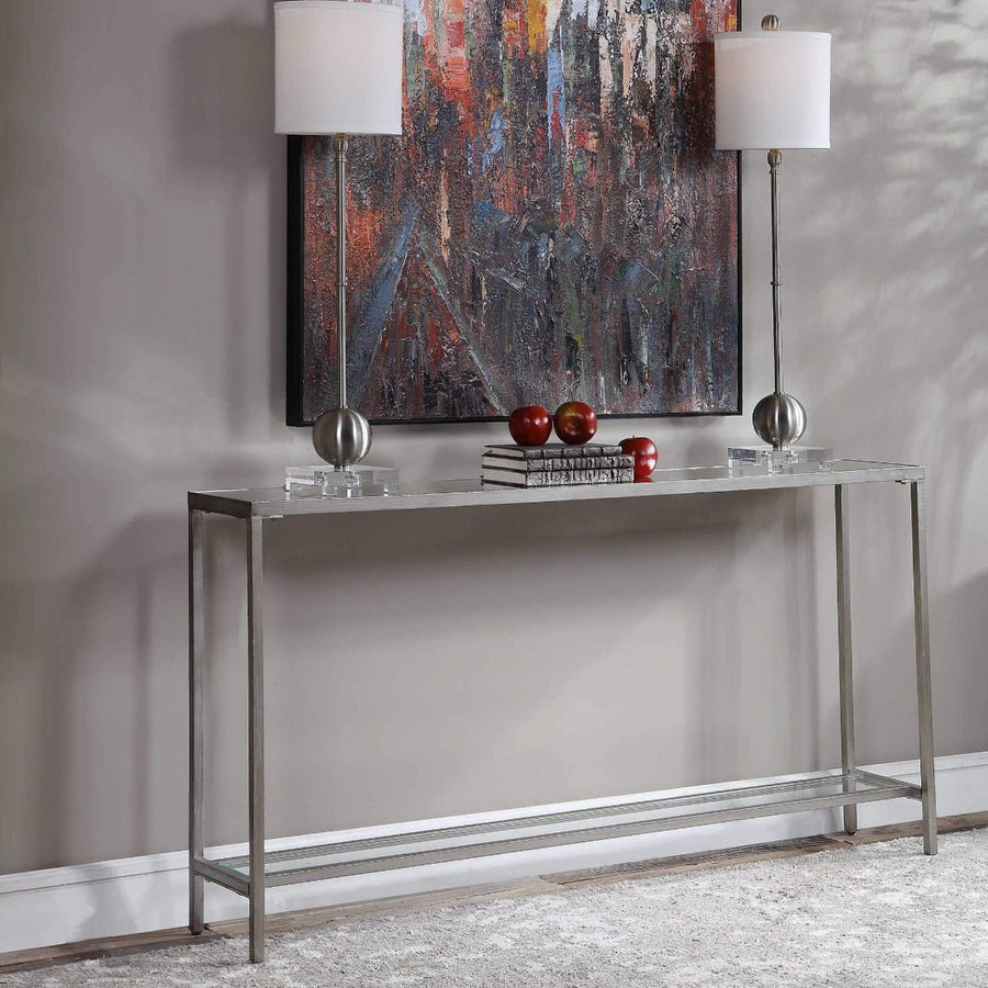 SLIM SILVER MIRROR TOP CONSOLE