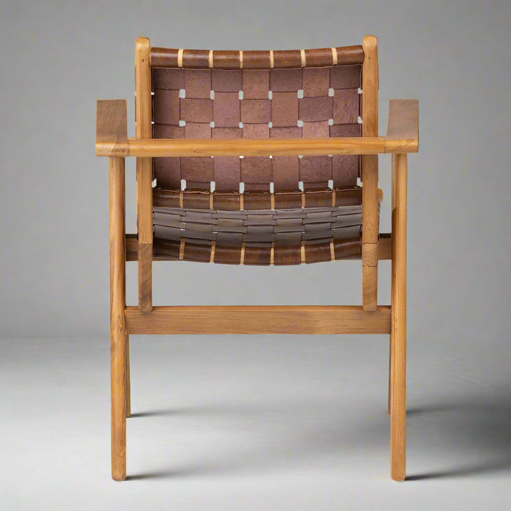 SUTRI LEATHER STRAP TEAK DINING CHAIR